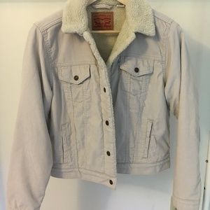 Levi's Women's White Sherpa-Lined Corduroy Trucker Jacket